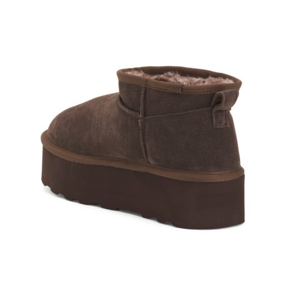 CUSHIONAIRE Chocolate Wide Suede Hippy Platform Lined Booties - Picture 2 of 2